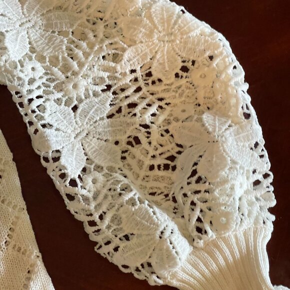 Melody Womens White Long Sleeve Knit Crochet Sweater XL‎  Pullover - Picture 8 of 13